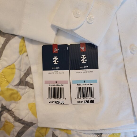 Izod White Boys Button-Up Dress Shirts Regular Fit Sizes 5 & 6 55% Cotton 45% Po - Picture 2 of 14